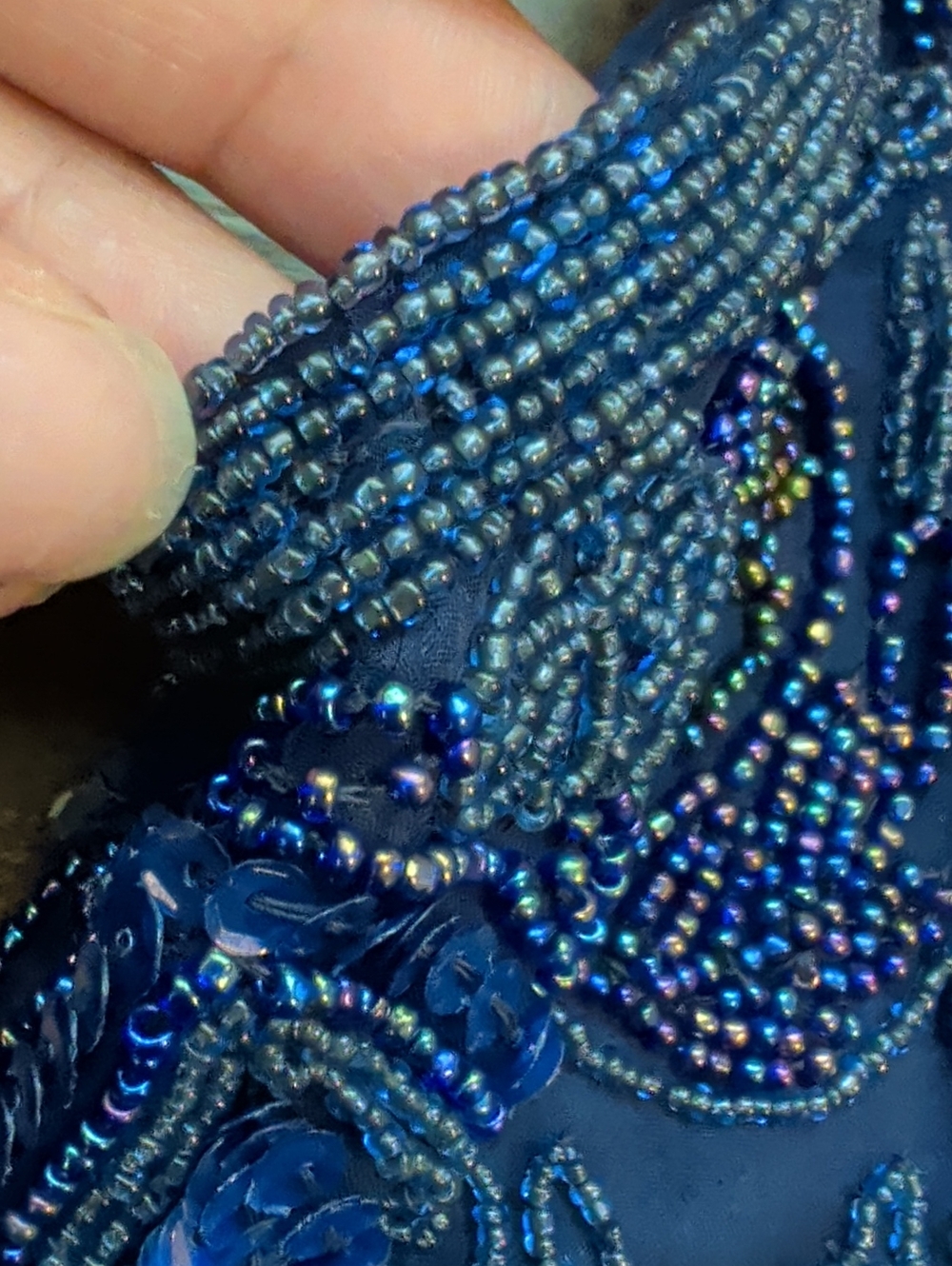 VINTAGE silk beaded navy cocktail dress - size 8 - Picture 16 of 16